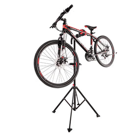 Heavy Duty Steel Foldable Bicycle Repair Stand 360 Rotating Mechanic Workstation Tool Tray Stabilizer Rod Floor Mount (Max