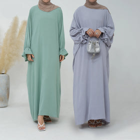 Wholesale Eid New Arrival Islamic Clothing Wrinkle Polyester Modest Dress Flower Sleeve Abaya Women Muslim Dress