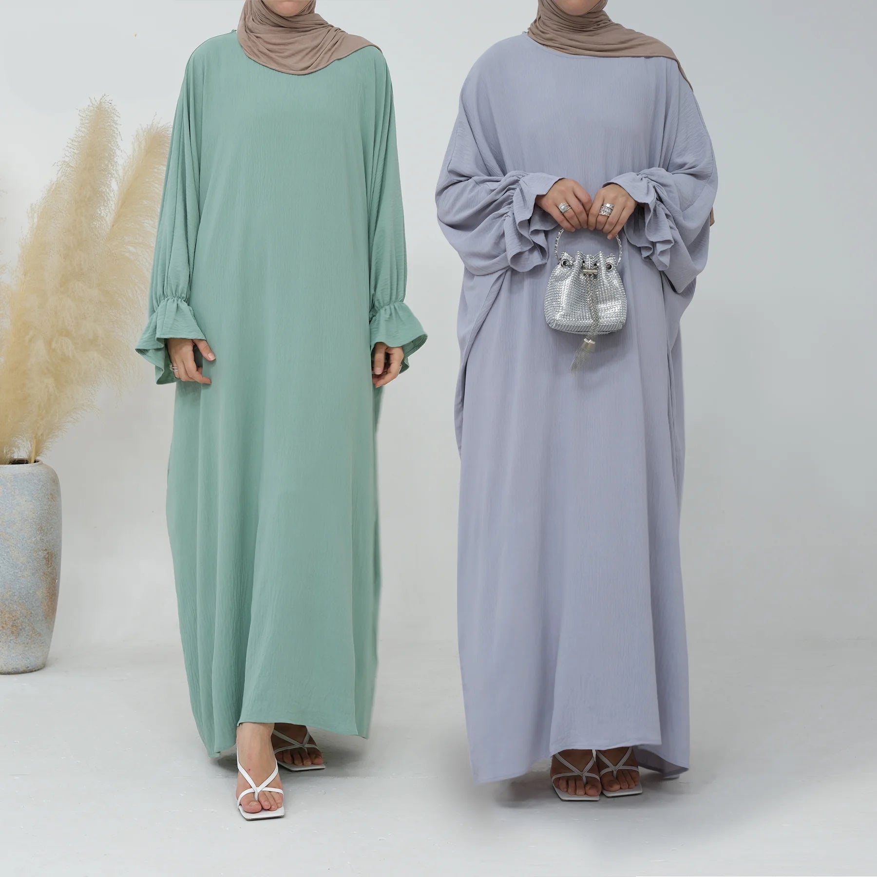 Wholesale Eid New Arrival Islamic Clothing Wrinkle Polyester Modest Dress Flower Sleeve Abaya Women Muslim Dress