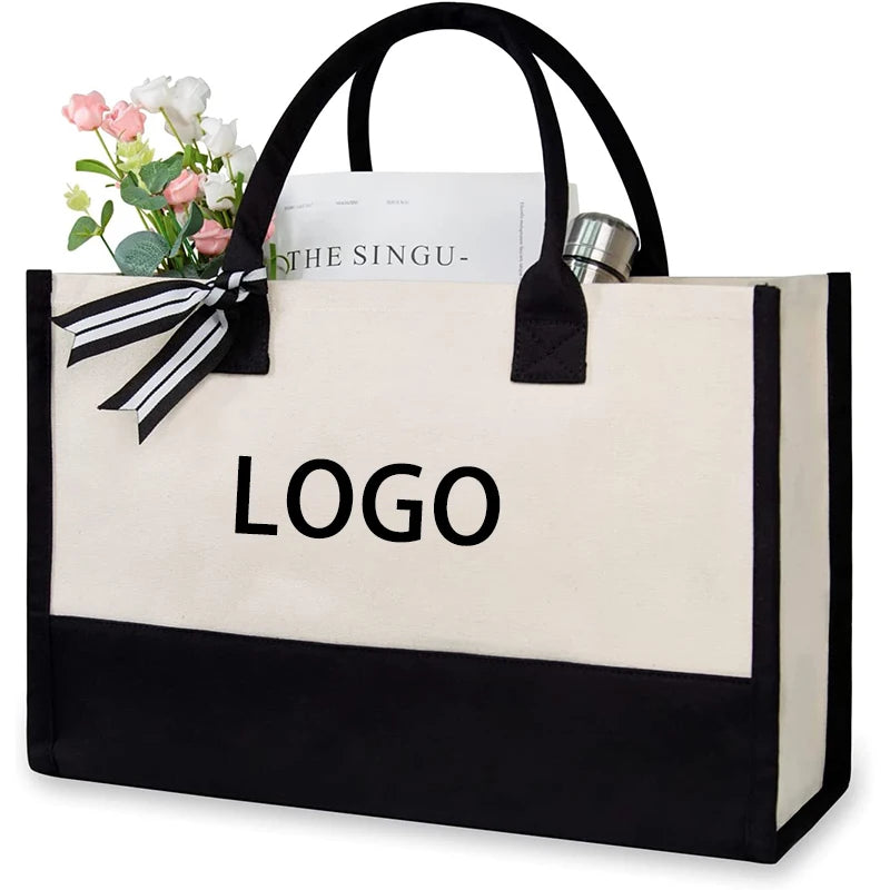 Women Reusable Grocery Canvas Tote Shopping Beach Bags With Custom Printed logo