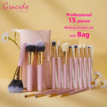 Gracedo RTS pink 15-Piece Premium Vegan Synthetic Hair Makeup Brush Set for Face Travel-Friendly Luxury Personalized