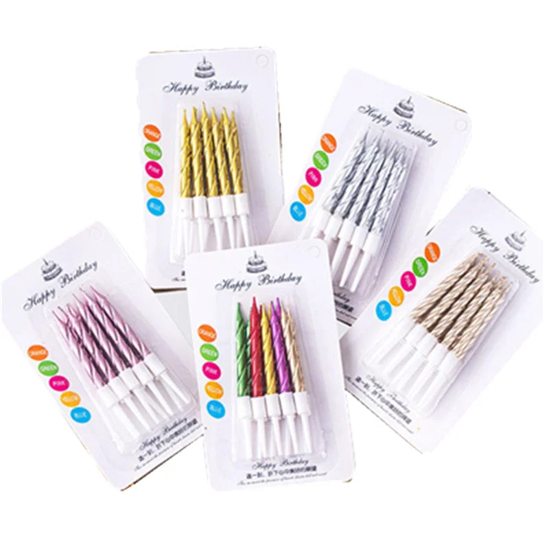 Fancy Party Multi-colors Spiral Birthday Candles 10-Piece Set Kids Cake Decor Paraffin Wax Unscented Star Stick Pillar New Year
