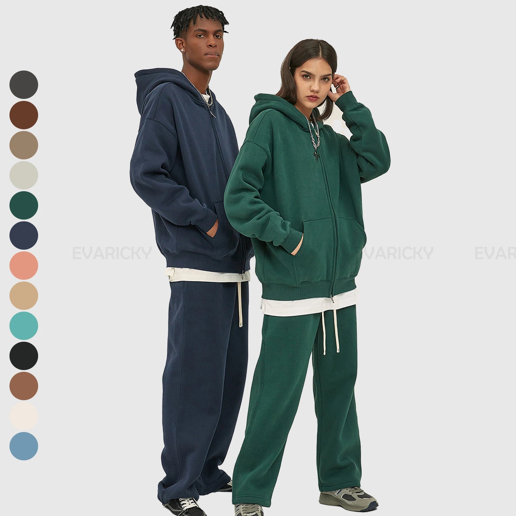 Custom 350 Gsm Men Outer 52% Cotton / 48% Polyester Oversized Hoodie and Jogger Sweat Pants Two Piece Set for Men