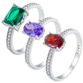 925 Sterling Silver Fine Wedding Rings for Women Hot Purple Red Green Tanzanite Gemstone CZ Delicate Oval Square BSR460