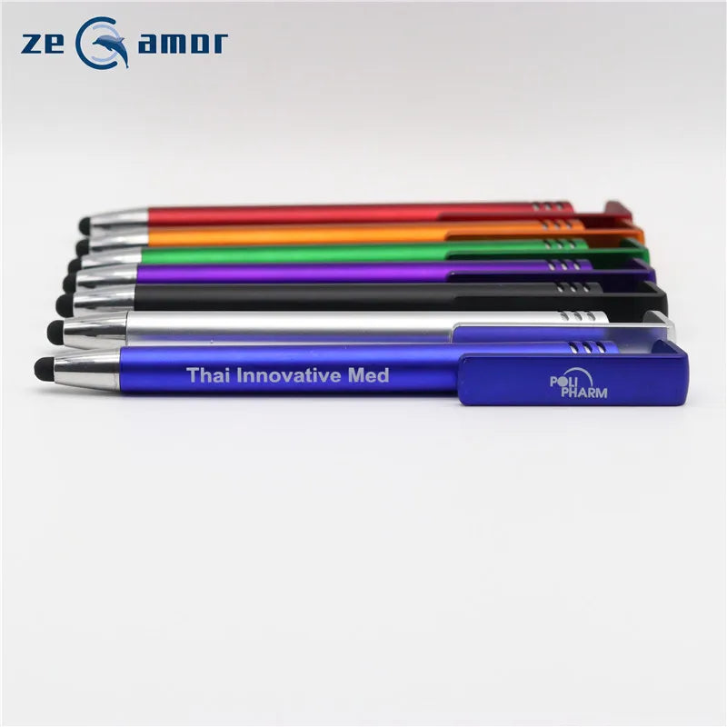 Customized Logo Office Supplies Stylo Multi Function 3 In1 Mobile Phone Stand Holder Active Stylus Screen Pen
