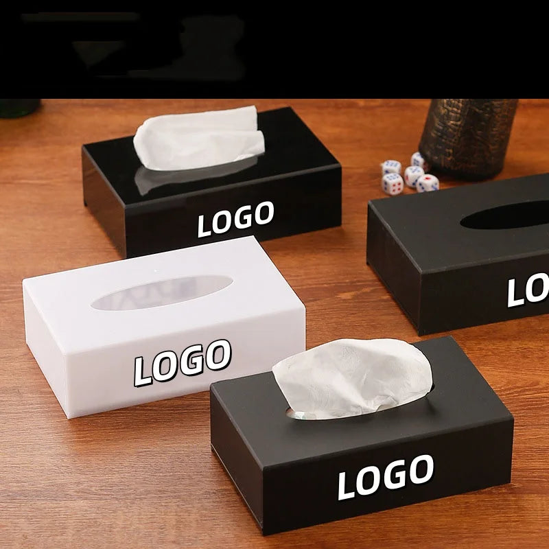 Hotel Guest Room Matt Black Rectangular Acrylic Tissue Boxes Rectangle Table Tissue Box