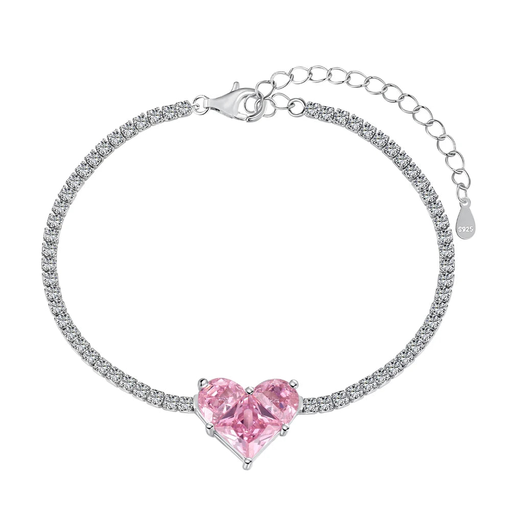 Dylam Fast Delivery Romantic Pink Heart Shaped Bracelet 5A Cubic Zirconia Chain Link Bracelet Women Jewelry Accessories
