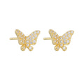 Fashion Jewelry 925 Sterling Silver Cute Animal Butterfly Full Zircon Gold Plated Stud Earrings for Women