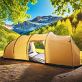 4-Person Large Space Family Dome Tent Double-Layer Canvas Glamping Tent With Fiberglass Poles for Outdoor Camping Kids Tunnel
