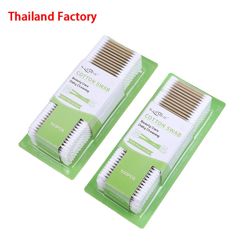Sustainable 500Pcs Bamboo Pulp Paper Sticks Cotton Bud With Blister Packaging for Daily Personal Care and Household Tasks
