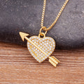 QIKU Trendy Crystal Arrow Through Heart Pendant Necklace CZ Neck Chain Copper Cubic Zircon Romantic Women Jewelry Gift Wholesale