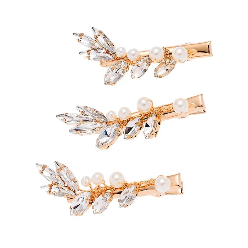 Small Rhinestone Pearl Hair Clip Set Alloy Hairpiece and Earrings Accessories