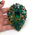 Big Size Full Crystal Accessories Flower Cluster Leaf Green Brooches for Women Wedding Bouquets Gold Color Brooch Jewelry