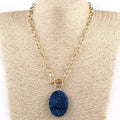 Newest Alloy Link Chain Necklace Shiny Oval White Blue Orang Druzy Pendant Choker Necklace