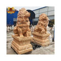 Hand Carved Outdoor Decoration Life Size Red Marble Standing Stone Lions Statues