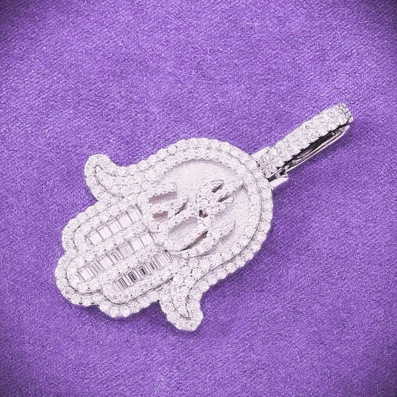 Hip Hop GRA Iced Out Bling VVS D Color Baguette Moissanite 925 Silver Pass Diamond Tester Allah Hamsa Hand  Pendant  for Men