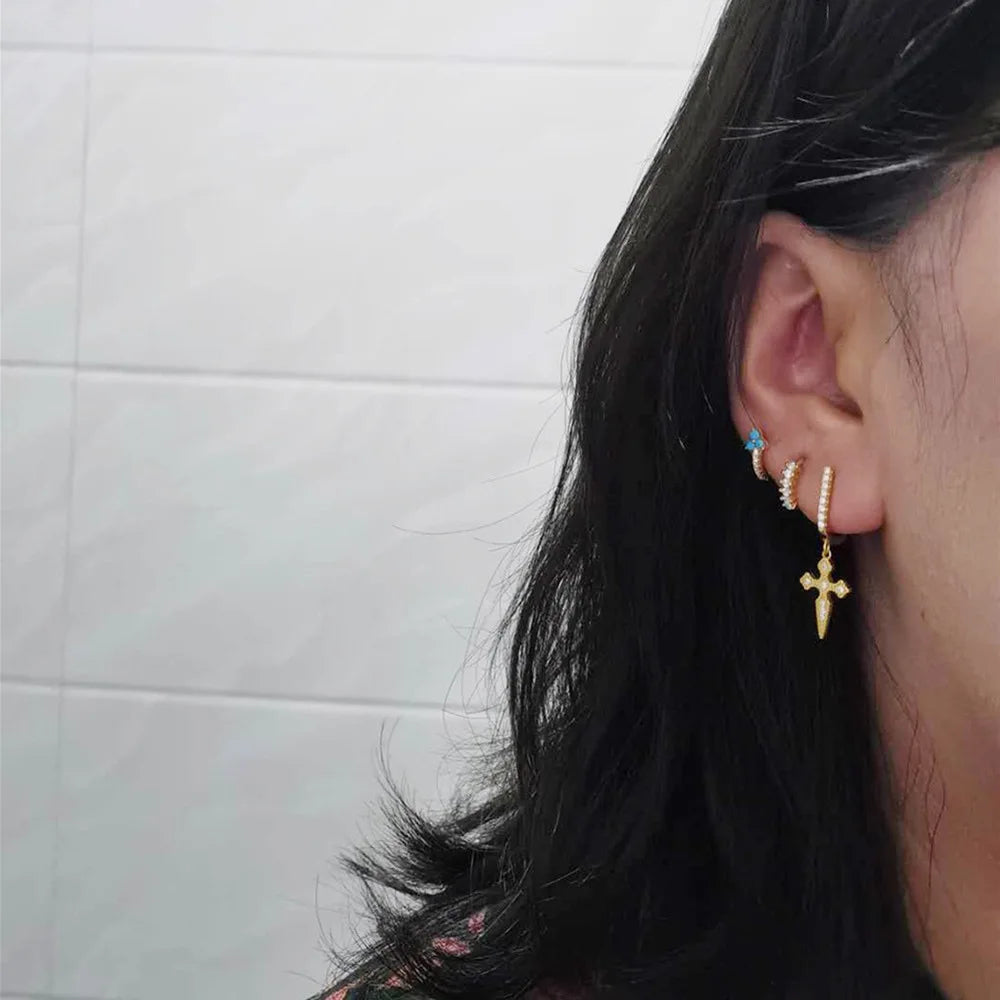 Wholesale 925 Sterling Silver Fine Earring Jewelry Women Gold Plated Cross Shape Hoop Huggies Earrings for Women
