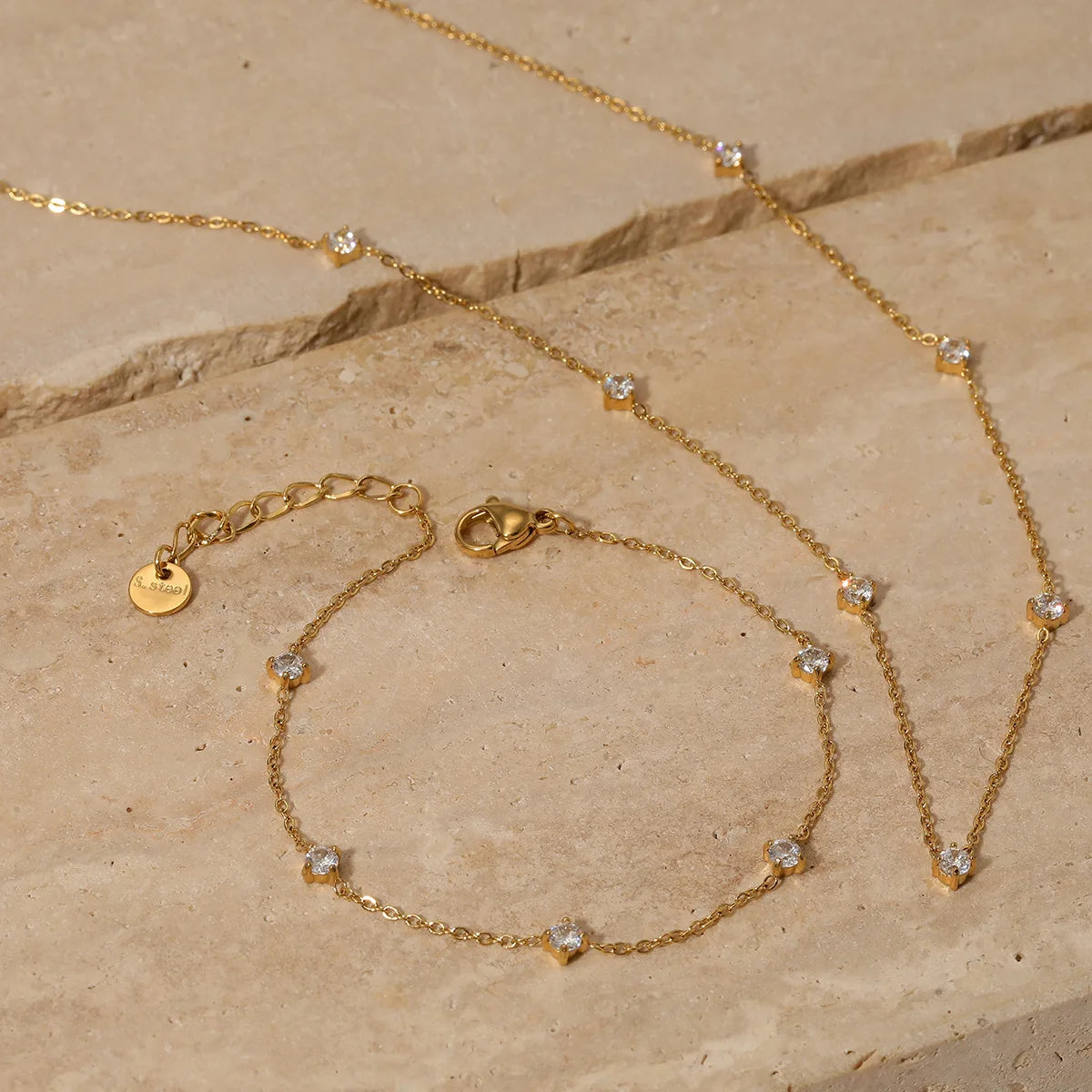 High-End Sweet Jewelry Suit Gentle Style Zircon Necklace Bracelet Anklet Stainless Steel PVD Gold Plated Jewelry Sets