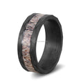 8mm Classic Black  Tungsten  Hammered  Inlay Antler  Wedding Band for Men Comfort Fit