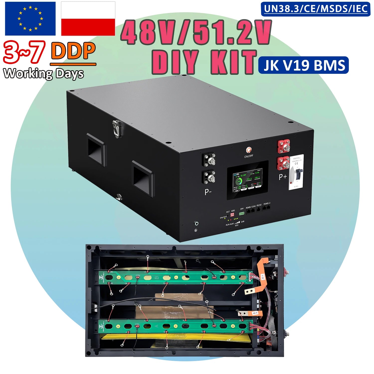 EU Stock DDP New Version A2 JK V19 BMS 48V 51.2V LFP Battery Diy Box Home Energy Storage Diy Kit for Home Solar Energy Storage