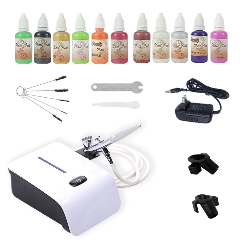 Valentine Gift Multi-Function Upgraded 30PSI Nail Design Air Brush Kit Nail Art Airbrush Set with Compressor and Color