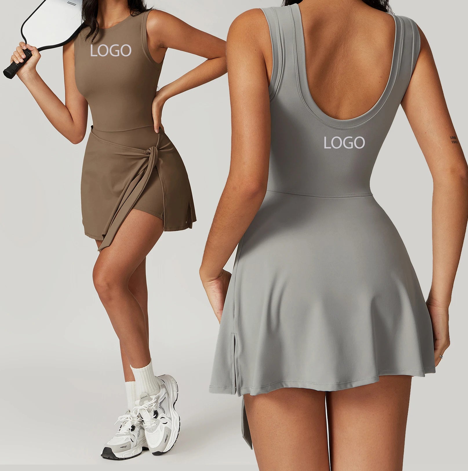 Wholesale One Piece Tennis Skirt Tight Sports Dress With Padded Slimming Strap Casual Fitness  Dress Yoga Tennis Dress Skirt