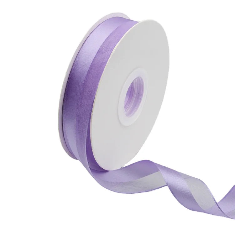 Factory Wholesale Customized 100% Nylon Double Face Half Satin Half Sheer 25MM Woven Organza Ribbon for Decoration Eco-Friendly