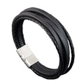 Men's Fine Jewelry Leather Woven Bracelet Handmade Stainless Steel Fashion Bangles Silver for Gift