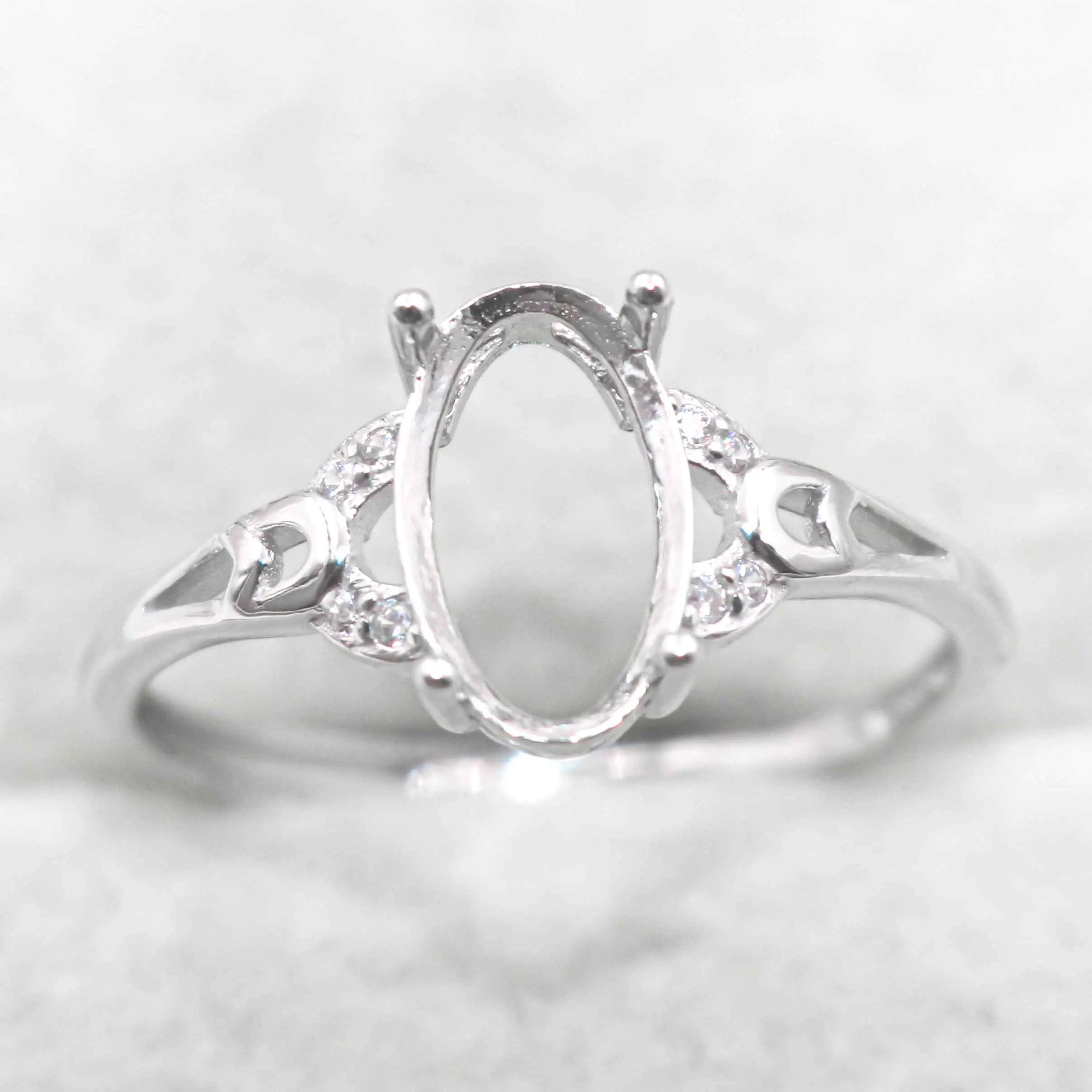 Sterling Silver 6*10mm Semi Mount Ring Empty Frame Blank Support Setting S925 Base Holder Without Center Stone for DIY Inlay