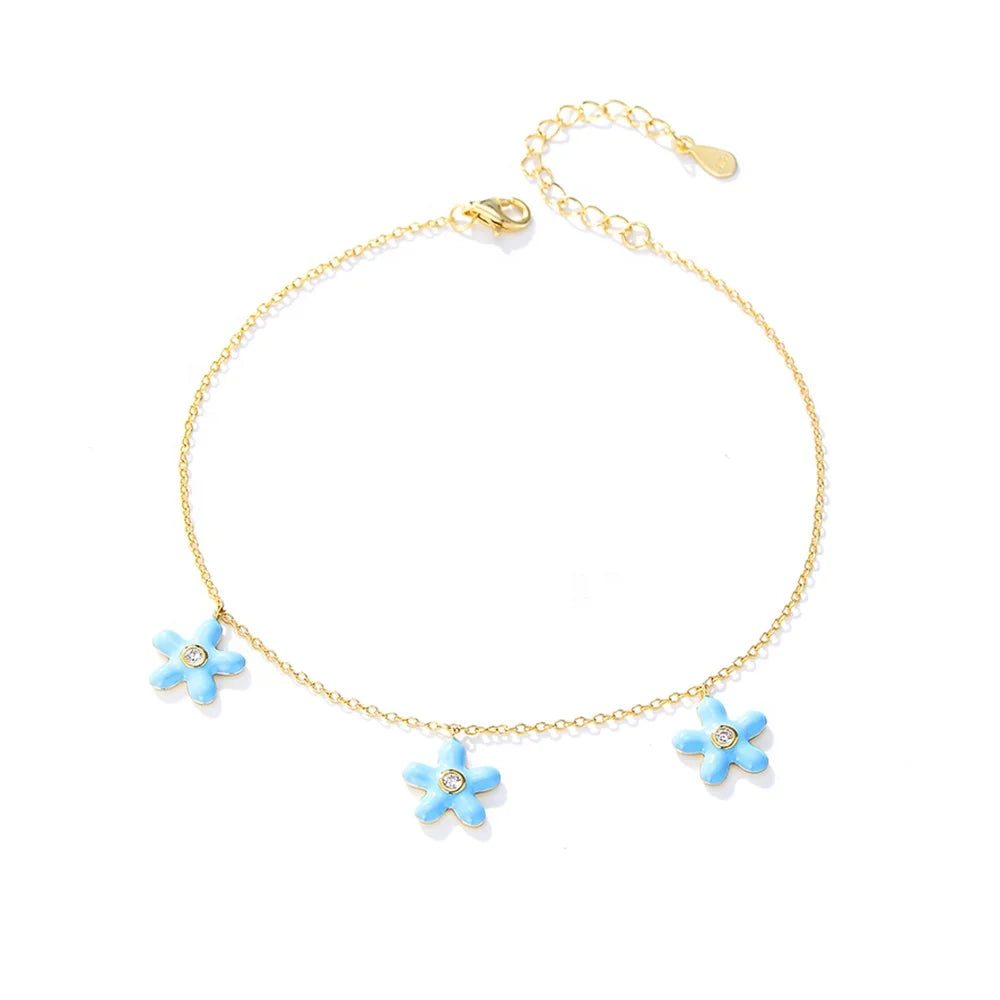 Peishang Fine Jewelry Cute Trendy Girls Foot Charm Jewelry S925 Sterling Silver CZ Cubic Zirconia Beach Enamel Starfish Anklet