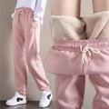 Women's Mid Waist Winter Sport Sweatpants Solid Thick Warm Fleece Workout Trousers for Running and Jogging