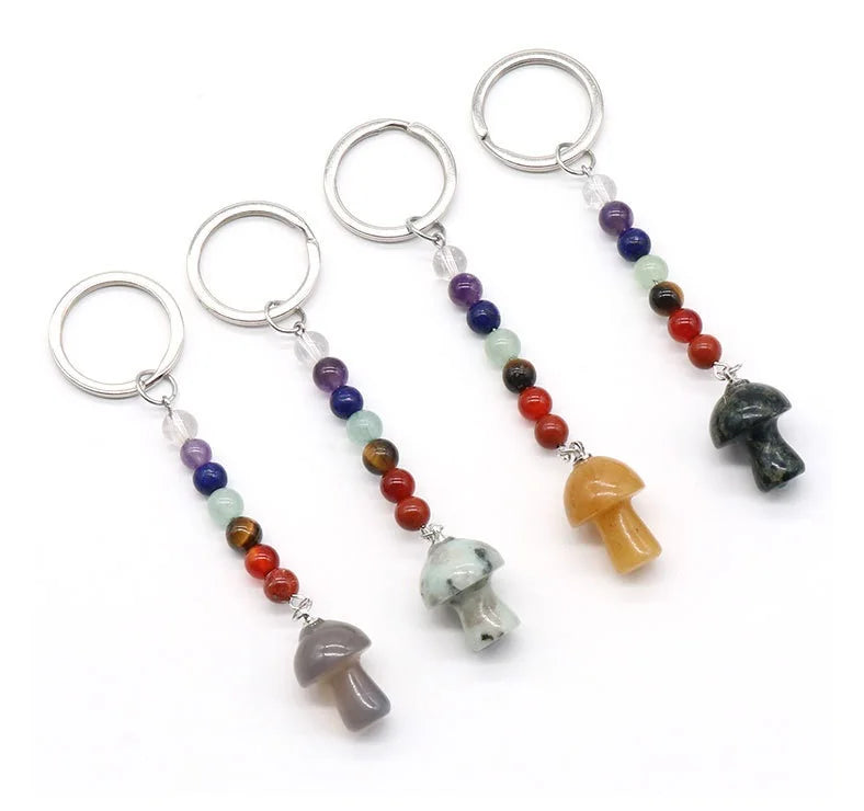 Fashion 7 Chakra Beads Mushroom Crystal Keychain Healing Natural Stone Crystal Key Chain