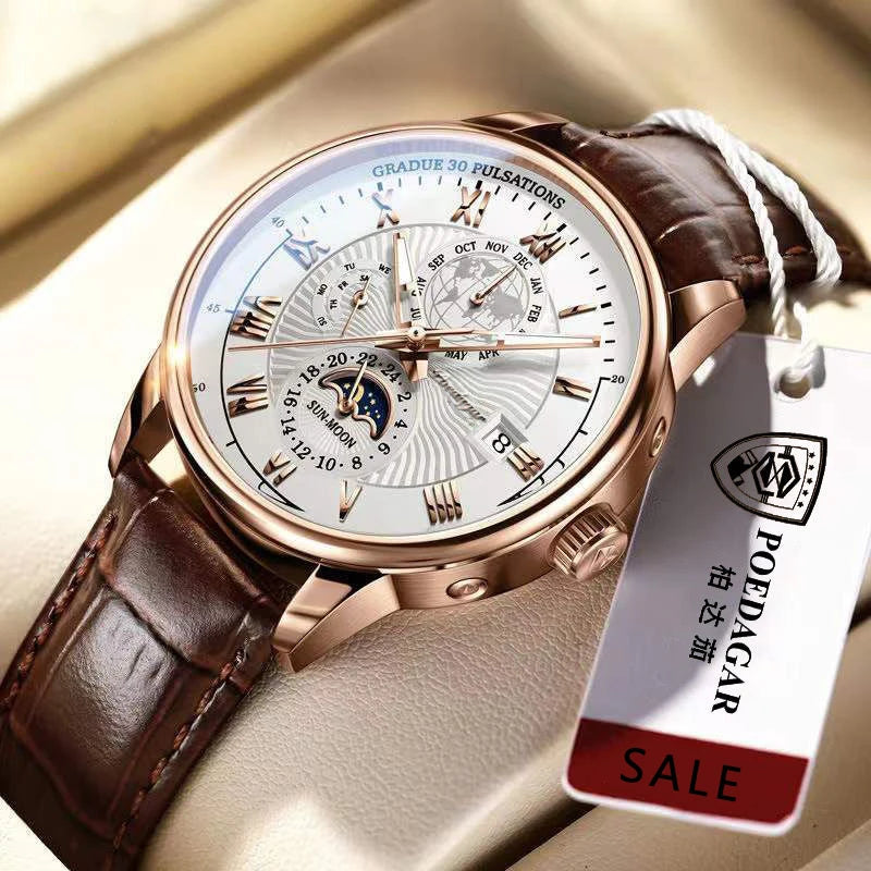POEDAGAR New Arrive Fashion Men Watch Leather Quartz Men's Wristwatch Waterproof Luminous Sports Date Luxury Watches Man Clock