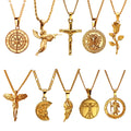 Factory Compass Medusa Crucifix 3D Cupid Necklace Revenge Gun Angel Pendant Charm Stainless Steel 18K Gold P Wing St.Christopher