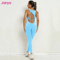 Janya Women's Sleeveless Yoga Bodysuit One Piece Gym Fitness Sports Jumpsuit Hollow Backless Workout Design Running Sportswear