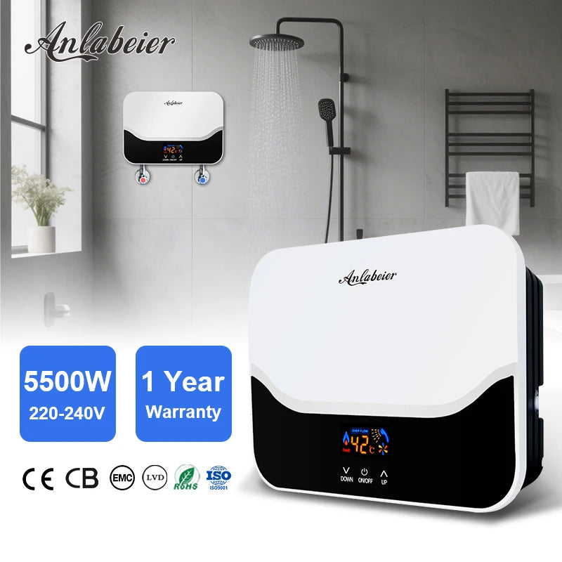 Latest Electric Instantaneous Shower Water Heater 5500w 220v Thermostat Flow Heater Bathroom Heating Instant Hot Shower Water