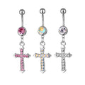 Fashion Body Piercing Rhinestone Cross Navel Ring Dainty Surgical Stainless Steel Cross Belly Button Rings Women
