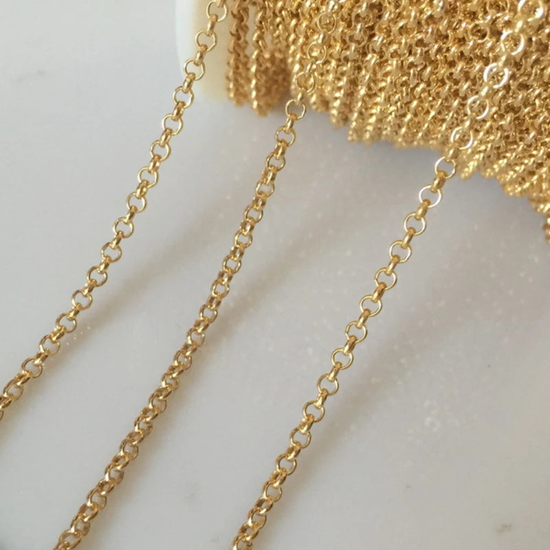 Premium 14K Gold Filled Rolo Chain with Pearls Brass Jewelry Chain for Making Findings