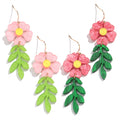 Sweet Simple Resin Flowers Jewelry Custom Glittery Pendant pink Flower Green Leaf Tassel Long Acrylic Dangle Earrings