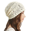 HZM-22310 Women Slouchy Beanie Hat Handmade Knit Floral Skull Cap Stretchy Knitted Crochet Hat Lightweight Knitted for Women