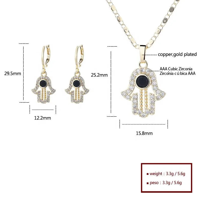 Beautiful Brass 18K Gold Plated Religious Palm Jewelry Sets Cactus Earrings Necklace with Zircon for Weddings and Engagements