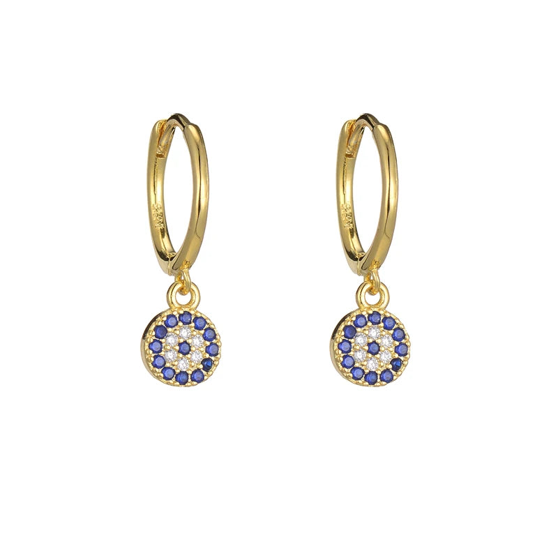 925  Silver Round Blue Zircon Hoop Dangle Hoop Earring for Women Fashion Jewelry