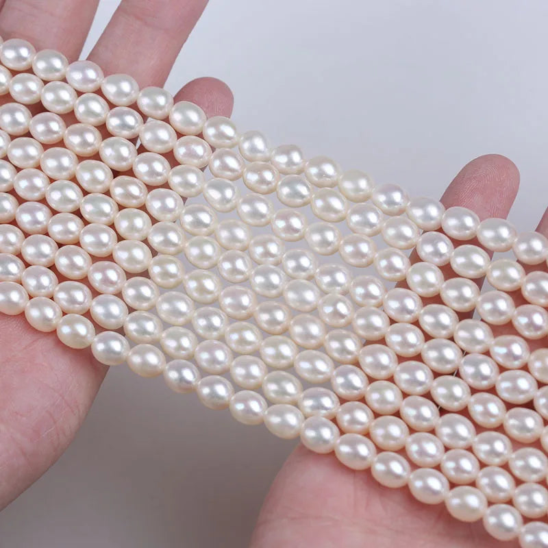 Wholesale Jewelry Making Beaded Strands 5.5-6mm Natural White Freshwater Pearl Rice Beads