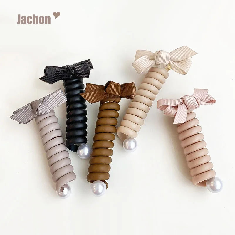 Jachon 2025 New Spiral Hair Tie Braid Hair Band Stylish Phone Cord Hair Coils No Crease Ponytail Holders Bowknot for Women
