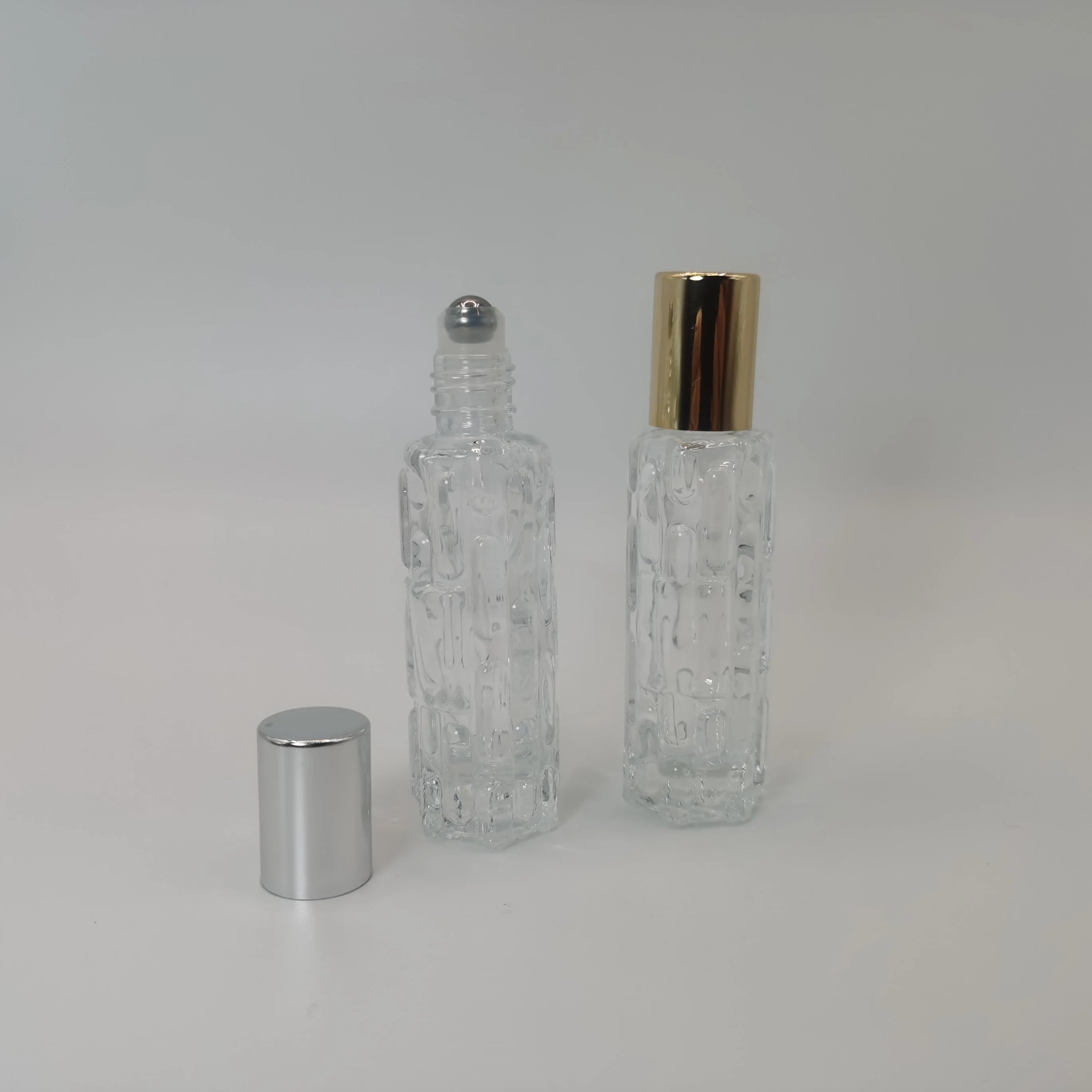Factory Aluminum Alloy Cap Clear Color Glass Screen Printed Shape Roll-On Essential Oil Bottle 10ml Volume Skin Care Serum
