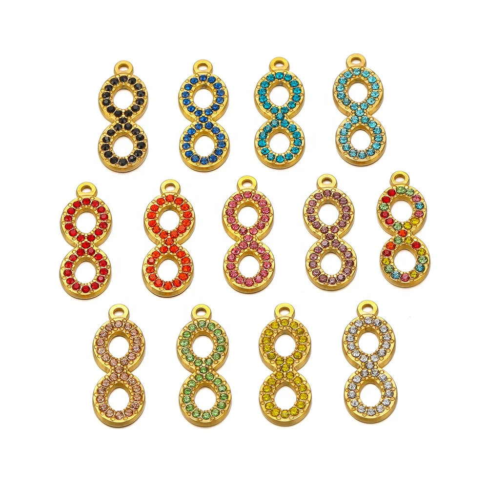Stainless Steel 8 Shape Zircon Infinite Charms Zircon Pendant for DIY Women Necklace Jewelry Boho Bracelet Making Supplies