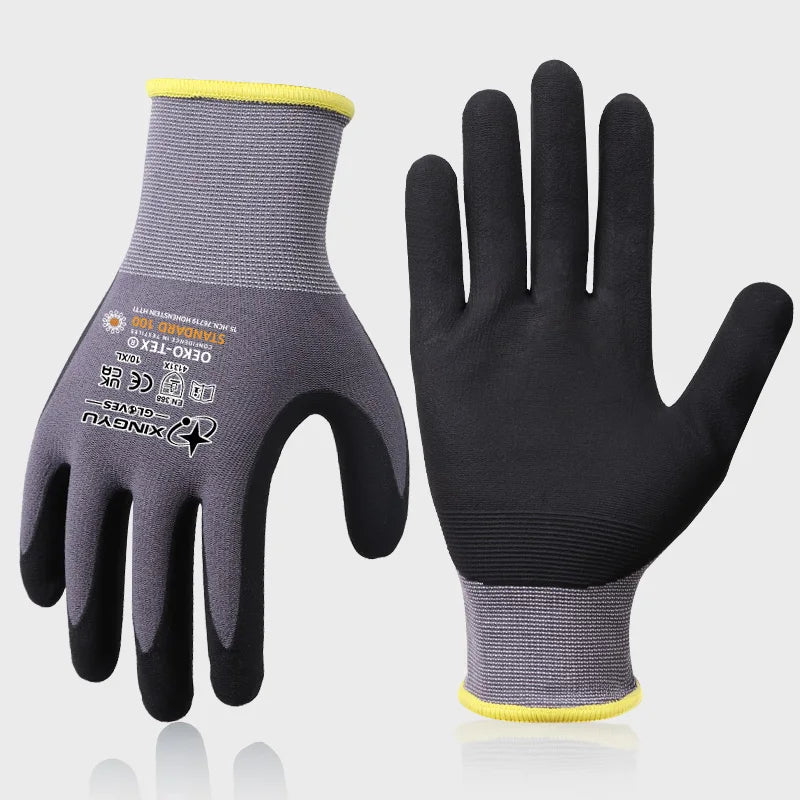 XINGYU EN388 Anti-Slip Construction Industrial Work Safety Gloves Nitrile Coated 15 Gauge Nylon Foam Nitrile Coated Work Gloves