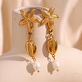 2025 Trendy Sea Star Conch Pearl Earrings 18K Gold Plated Stainless Steel Starfish Earrings Fashion Jewelry for Women Girls
