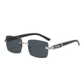 High End Retro Frameless Metal Sunglasses for Men Women Factory Wholesale Wooden Grain Leopard Print Anti-UV400 Sun Glasses