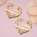 Qiuhan OEM/ODM Personalized Custom Name Letter Two Tone Heart Shape Big Hoop Earrings